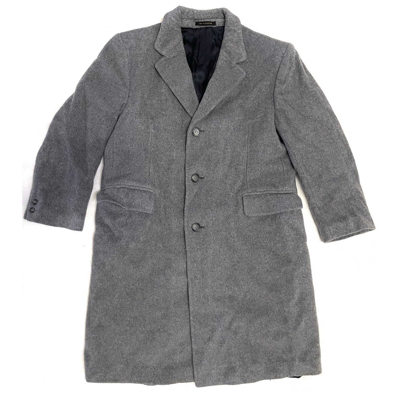 Vintage Midnight Blue Black Diamond Cashmere Kosin's Long Coat Men's Size 42 L